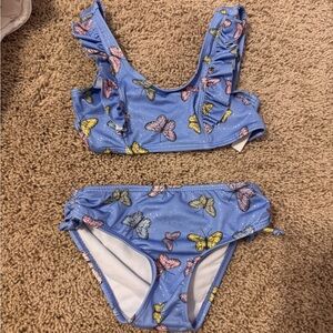 Pink Platinum Kids Swim Bikini - Blue with Butterfly Print